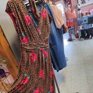 Iman Boho Chic Leopard Rose Maxi Dress & Head Wrap
